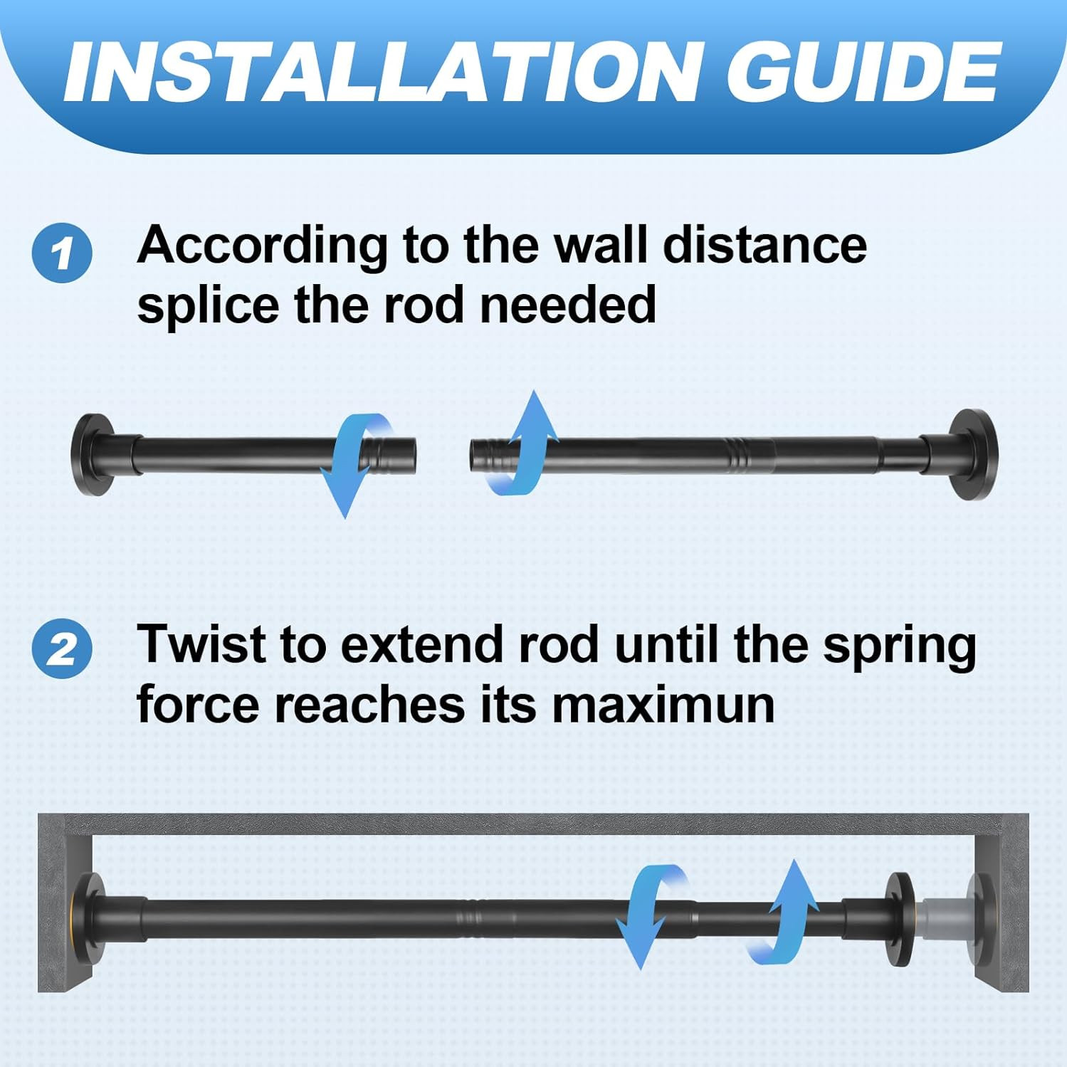 31-80 Inch Tension Shower Curtain Rod Stainless Steel Adjustable Black