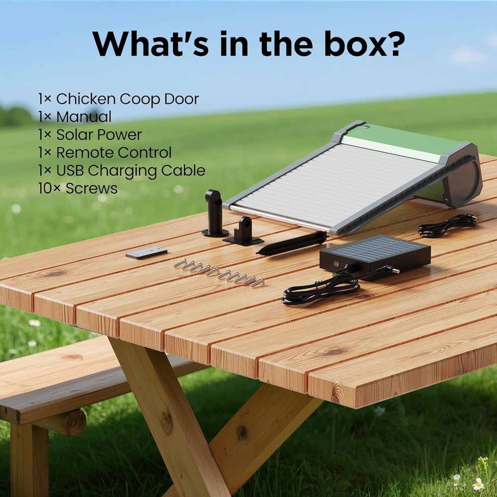 Automatic Solar Chicken Coop Door w/ Remote - Light Sensor & Timer - Aluminum Al