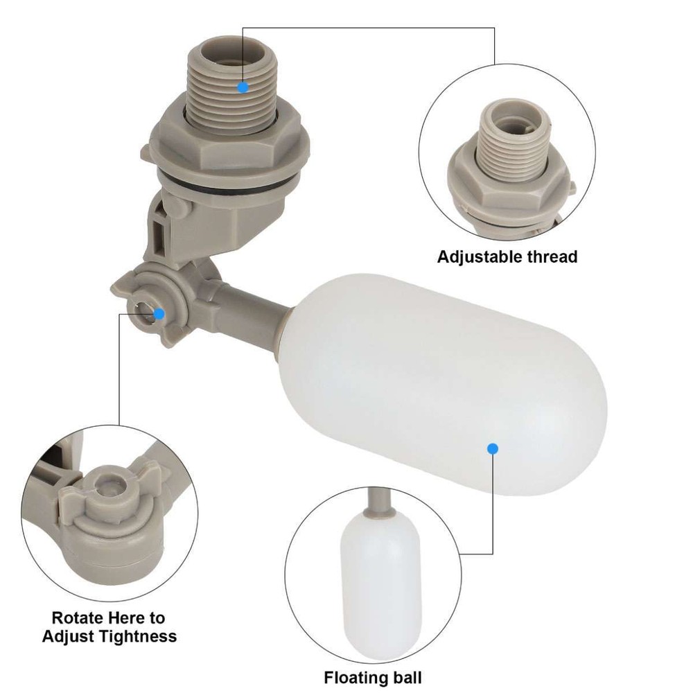 4x Water Float Valve Adjustable Arm water Filter Float 1/2" Automatic Fill Stop