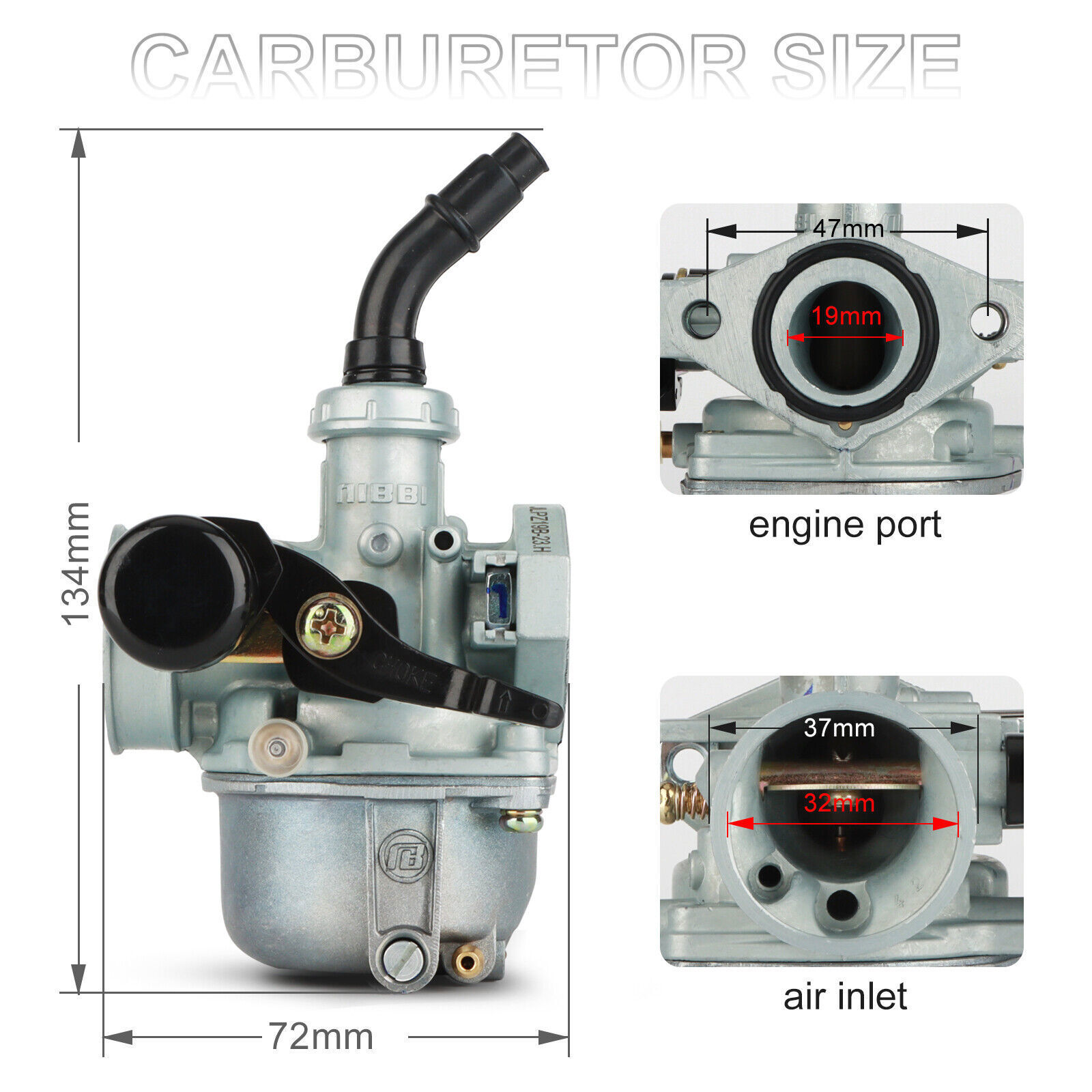 NIBBI PZ19 Carburetor 50 70 90cc 100cc 110cc 125cc 135cc ATV Quad Go kart TAOTAO