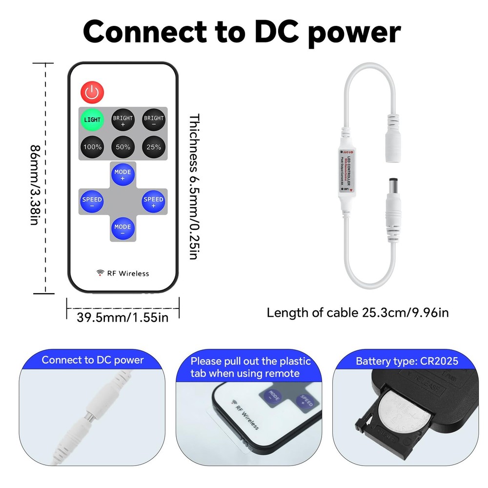11key RF Mini Wireless Remote LED Controller DC5-24V for 3528 5050, RF Dimmer...