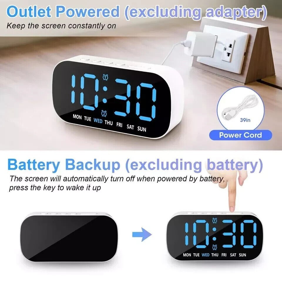 LED Large Display Electric Digital Alarm Clock with Battery Backup and Snooze
