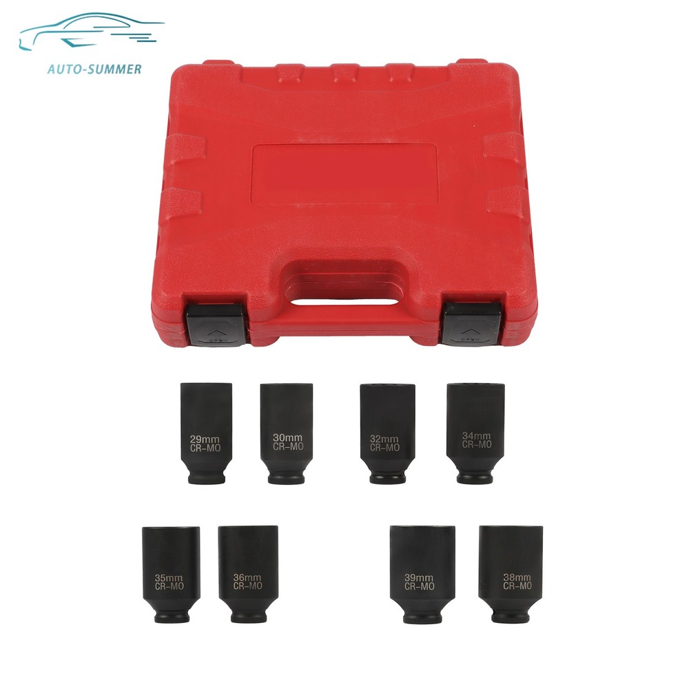 8PCS 1/2" Deep Spindle Axle Nut Impact Socket Set 12 Point Metric Large Socket