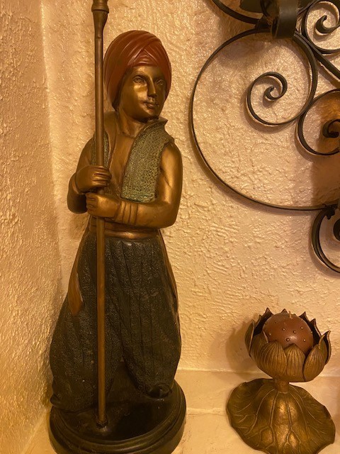 ANTIQUE BRONZE MIDDLE EASTERN COLD PAINT , NUBIAN?CANDELABRA! 16 LBS EACH!