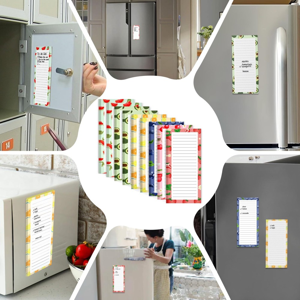 9 Pack Magnetic Notepad for Refrigerator Fruit Design Grocery List Pad 25 Sheets