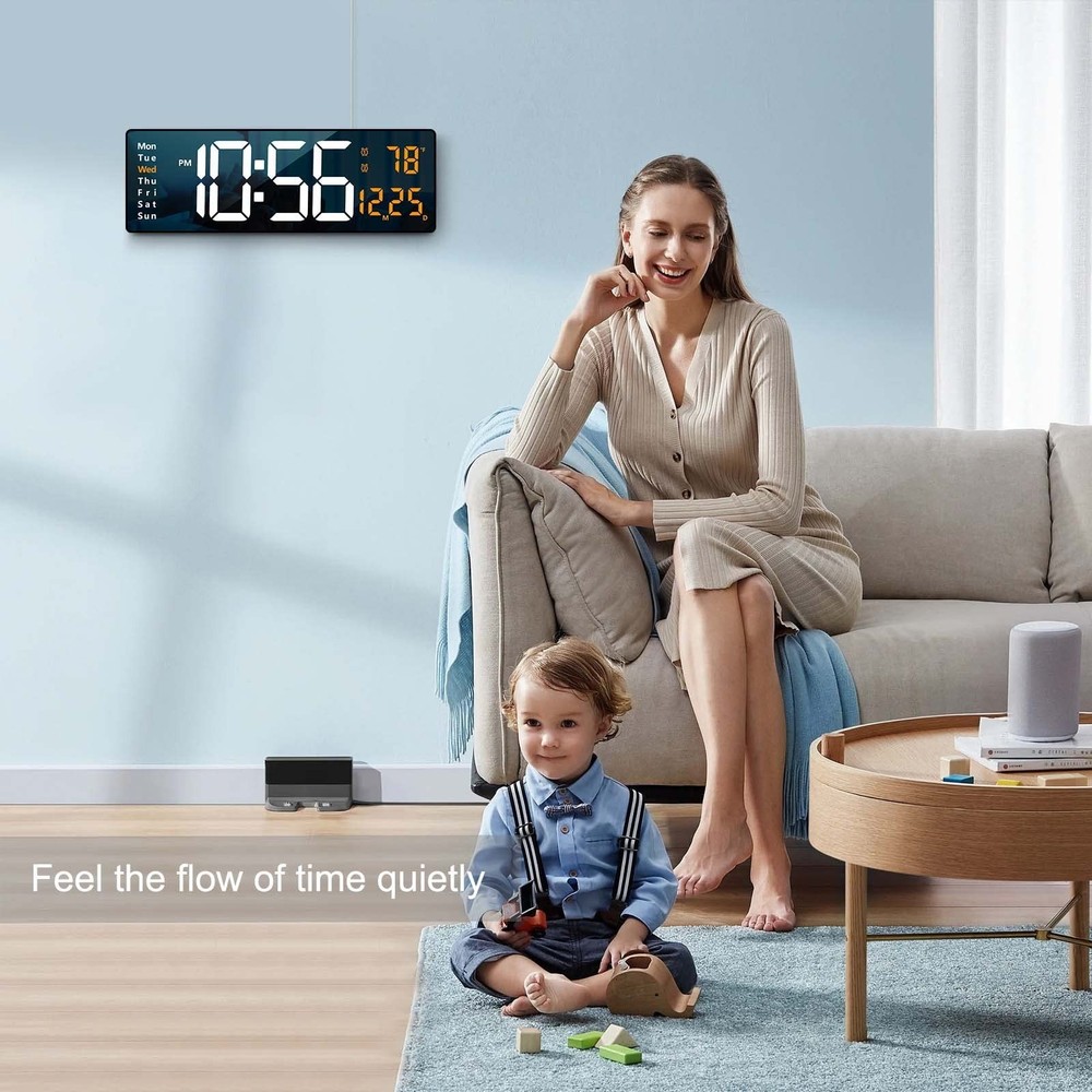 Digital Wall Clock Large Display, 16.2 Inch , LED Digital Clock with Remote C...