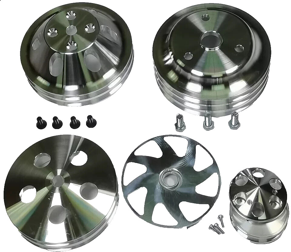 SBC Chevy 305 327 350 400 V BELT Pulley w/Bracket Kit & Long Water Pump PS Pump