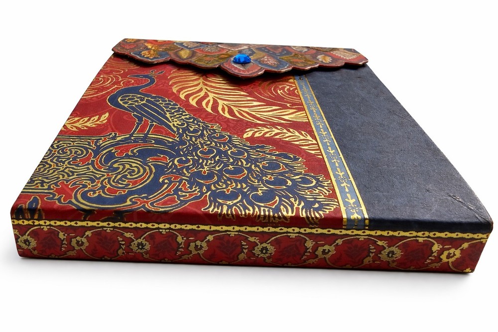 PUNCH STUDIO Gold Foil Jeweled Mini Notepad Patchwork Collage Peacock