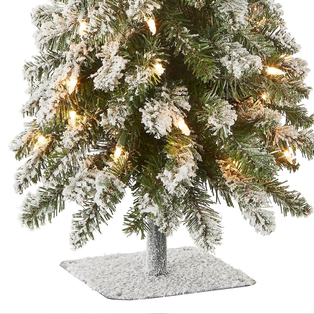 3 ft Pre-Lit Flocked Downswept Forestree Mini Artificial Christmas Tree,50 Cl...