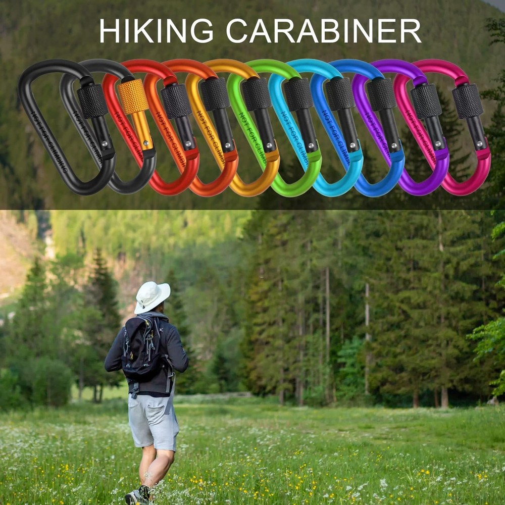3" Aluminum D-Ring Locking Carabiner Clip, Snap Hook for Camping, Multicolored