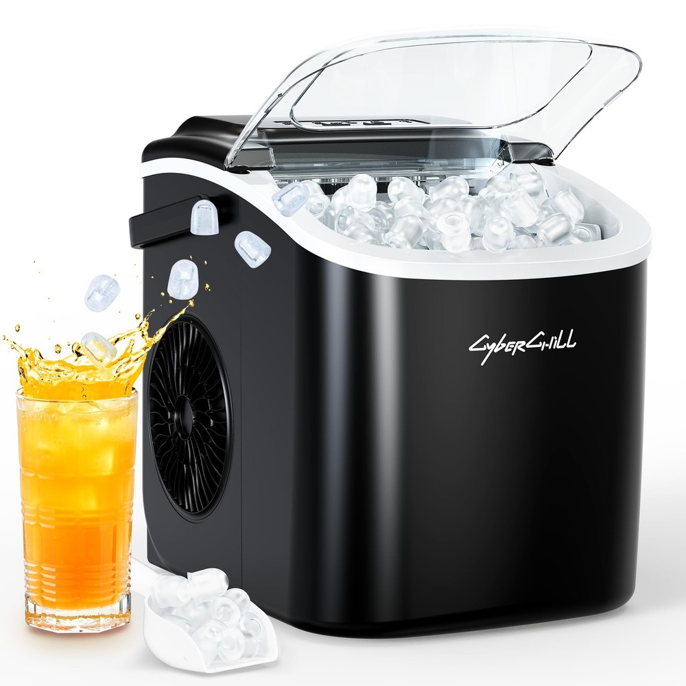 CyberChill Countertop Ice Maker, Portable Machine with Solid Black