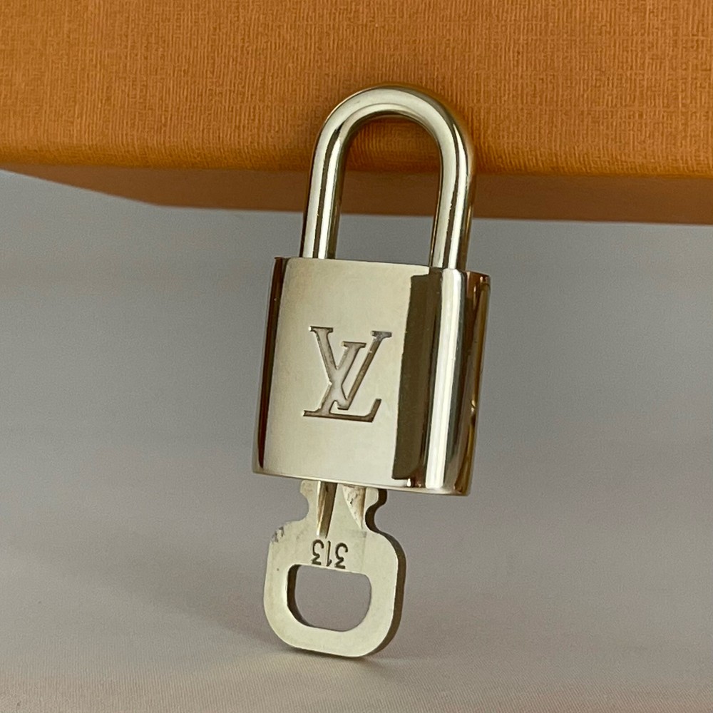 LOUIS VUITTON PadLock Lock & Key Brass Gold Authentic Number random
