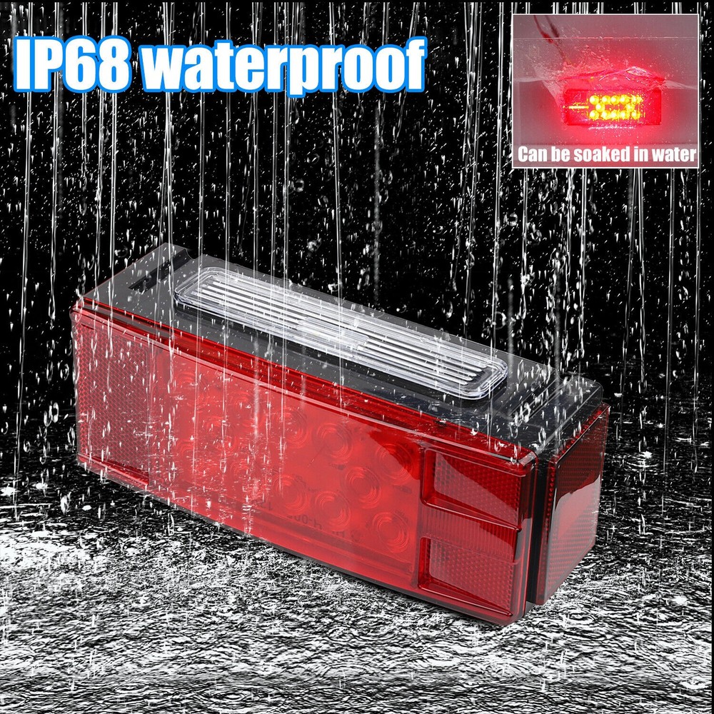 Left+Right LED Waterproof Red Trailer Boat Rectangle Stud Stop Turn Tail Lights
