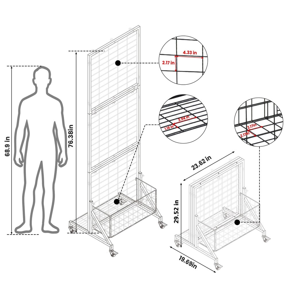 Foldable Grid Wall Panels Gridwall Folding Baskets Storage Display Black