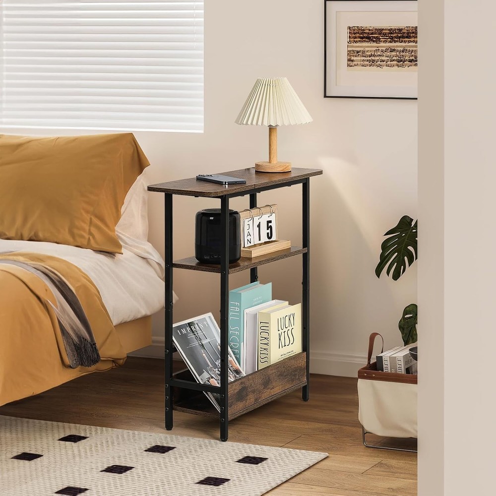 Narrow Side Table Small Spaces 3-Tier Small End Table W/ Storage Shelf &