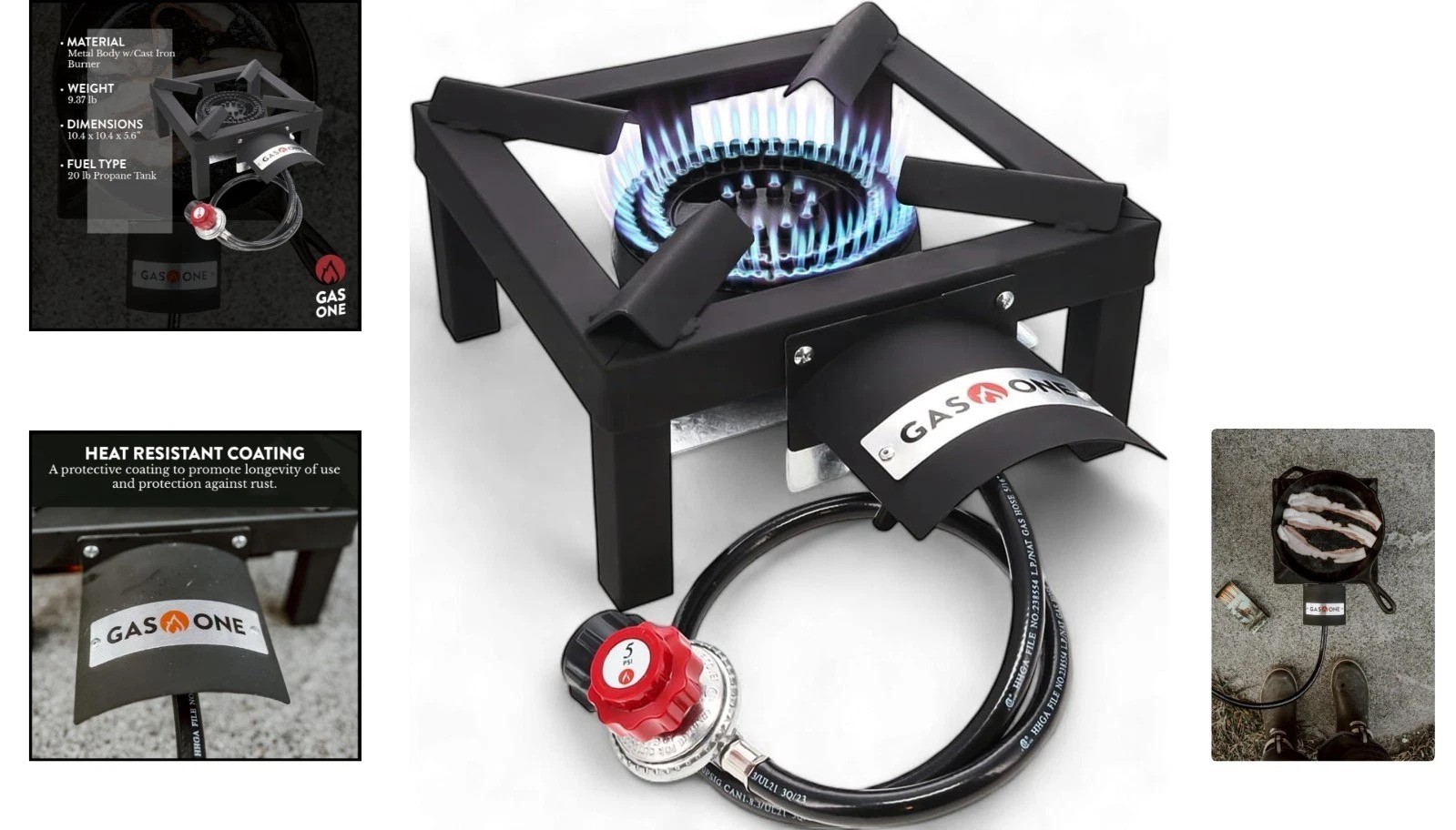 Portable High Performance Propane Burner with Safety Heat Guard for Outdoor Use