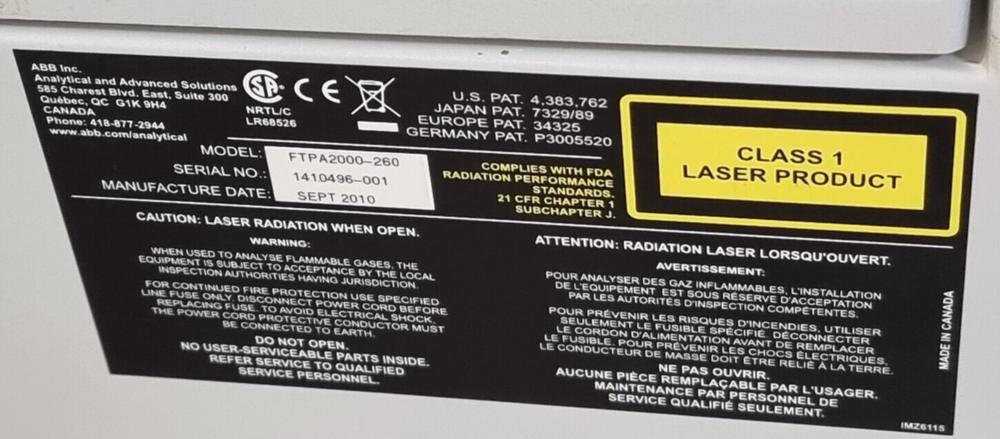 ABB FTPA2000-260 FT-NIR Process Analyzer Tube 2021 Year