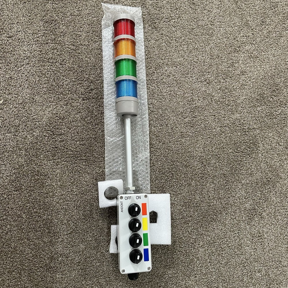 4 Stack LED Andon Tower Light (Red/Yellow/Green/Blue), IP65, Plug & Play