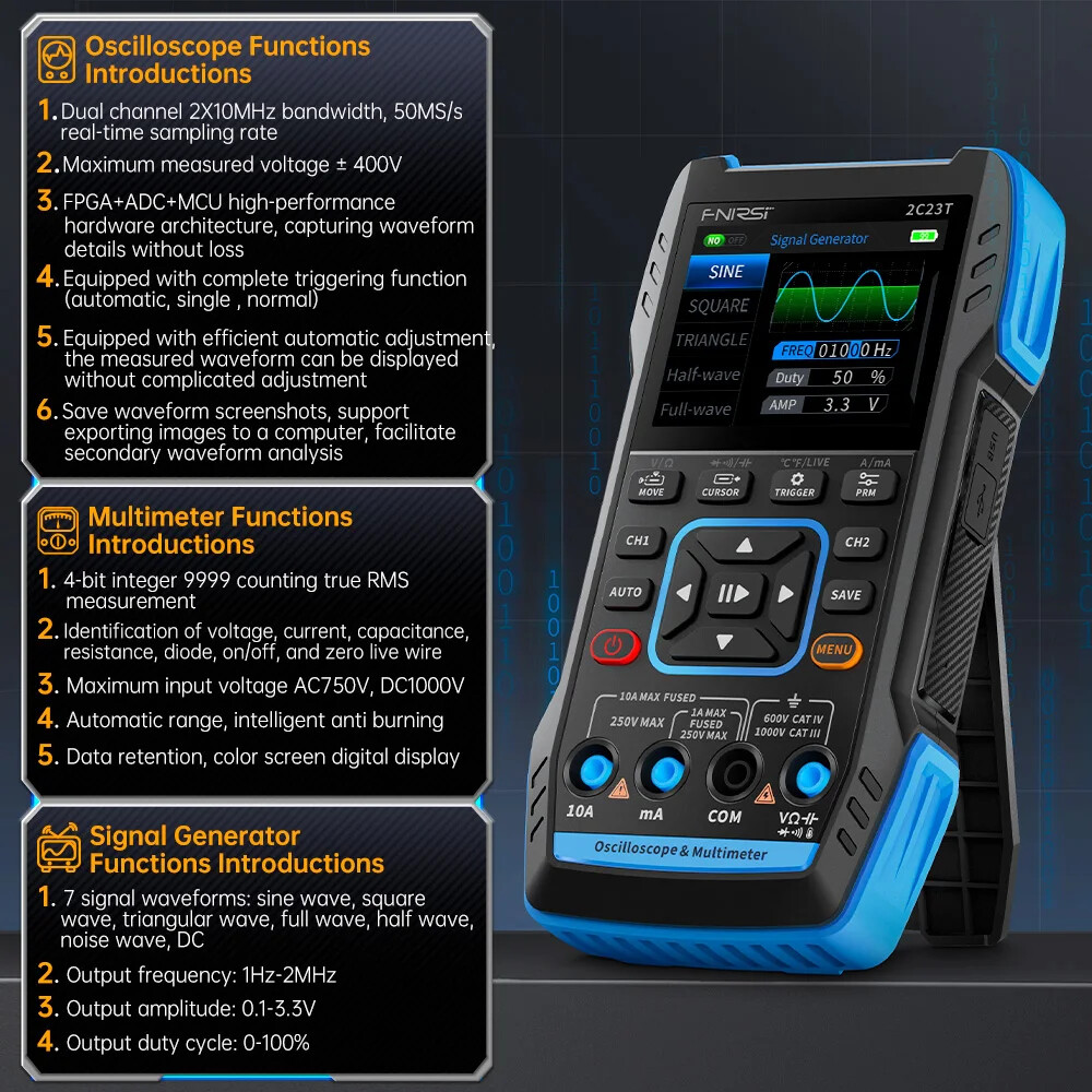 FNIRSI 2C23T Handheld Oscilloscope Digital Multimeter Function Signal Generator