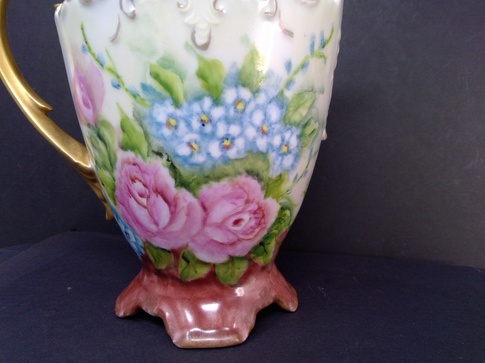 Vintage Gand Painted Roses Coffee Pot Creamer & Sugar Set