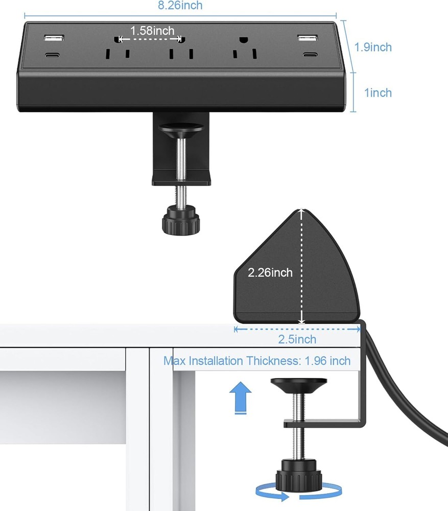 Desktop Mount Surge Protector, 40 Watt Fast Charging Station 3 Outlets