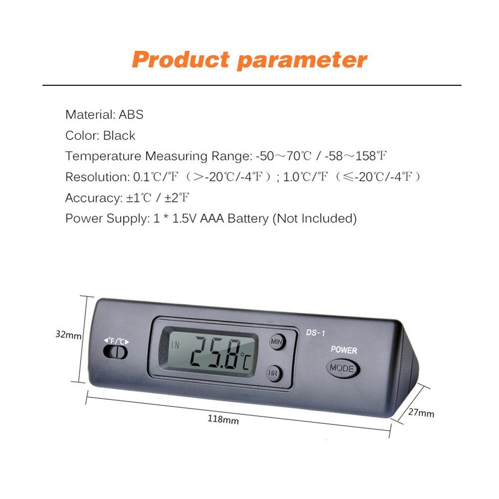 Car Thermometer LCD Screen Digital Clock Multi Function Temperature Display