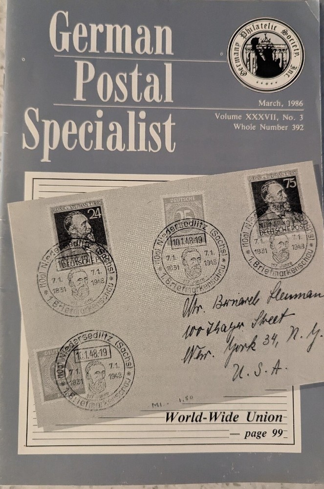 German Postal Specialist March 1986 Germany In Defeat Berlin Ten Times Franking