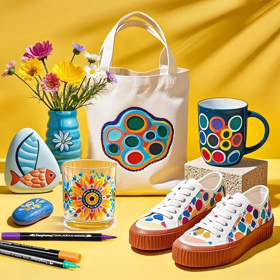 72 Colors Acrylic Paint Markers, Dual Tip Acrylic Paint Pens with Brush Tip & Fi