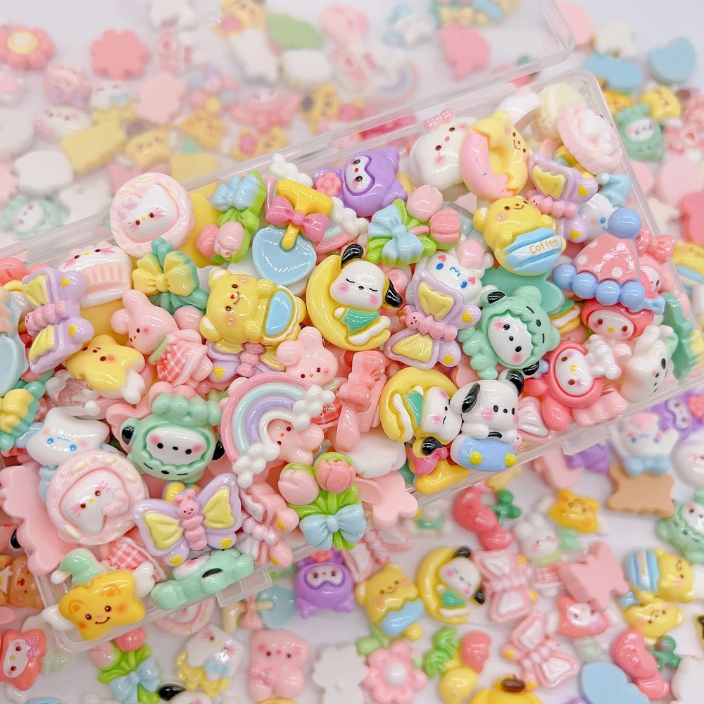 FULUSODO 60pcs Embellishments Cute Set, Flat Back Bulk Small, multicoloured