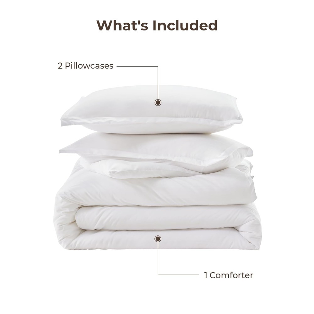 White Comforter Full Size Set, 3 Pieces Lightweight Solid Bedding Comforter S...