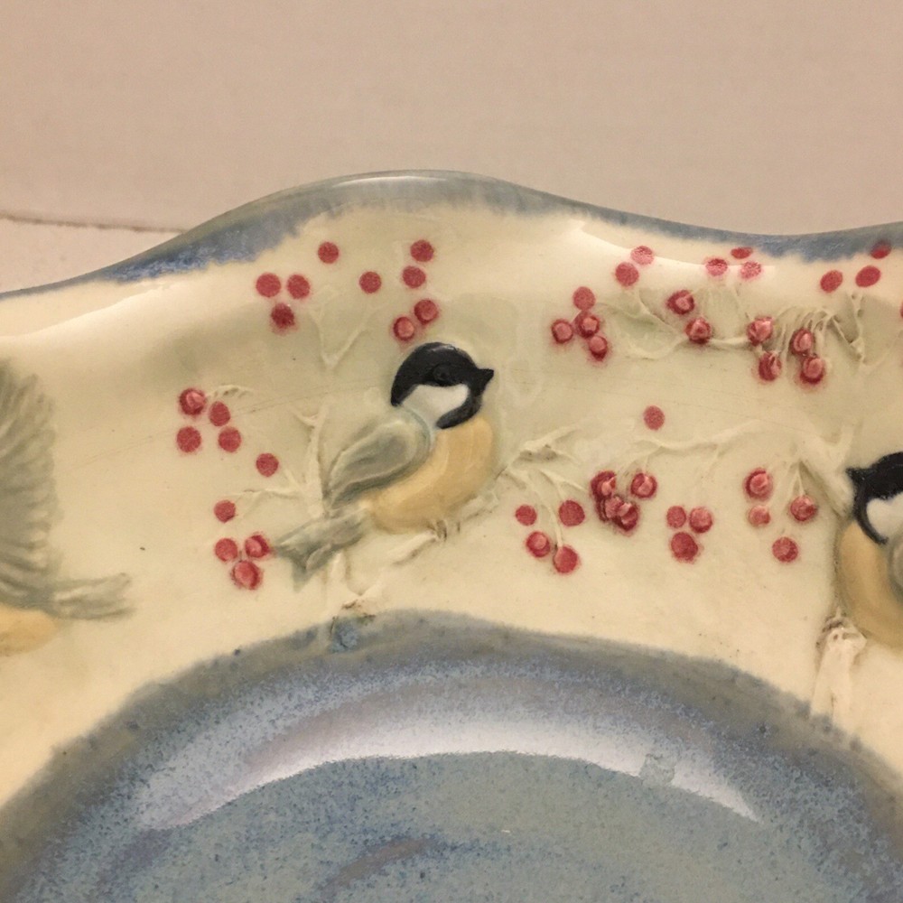 Jen Stein Art Pottery Bowl Decor Piece Chickadee Pattern