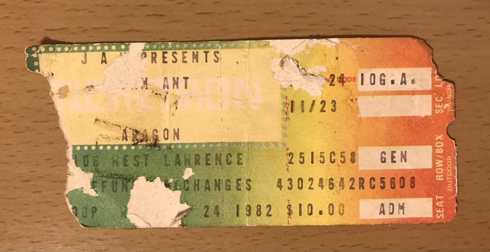 1982 ADAM ANT STRIP TOUR ARAGON CHICAGO CONCERT TICKET STUB GOODY TWO SHOES 2