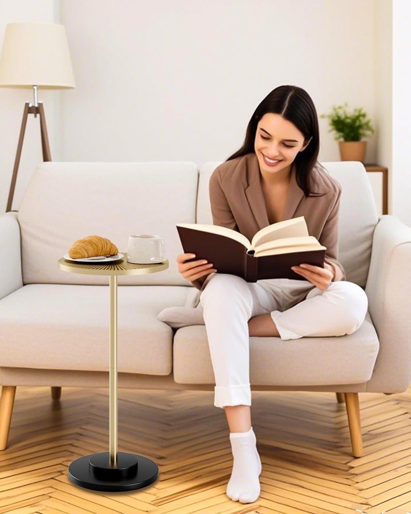 Round Side Table Small Drink Table Small Spaces Modern Accent End Table W/ Metal