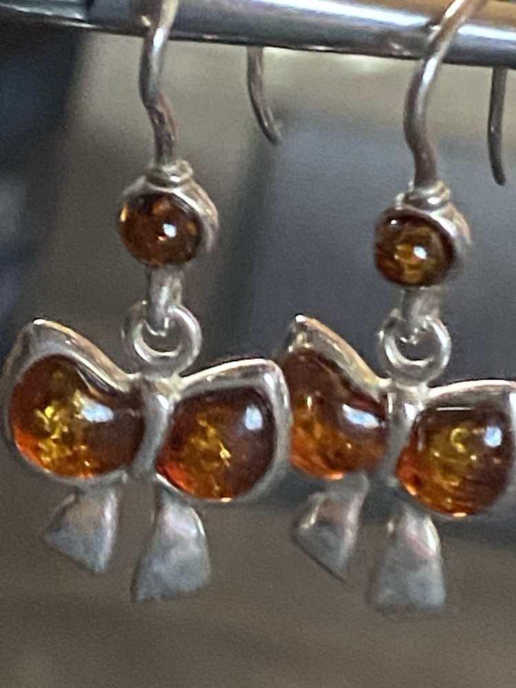 Серьги  винтаж серебро, 925 проба, Камень Янтарь, Бантики
