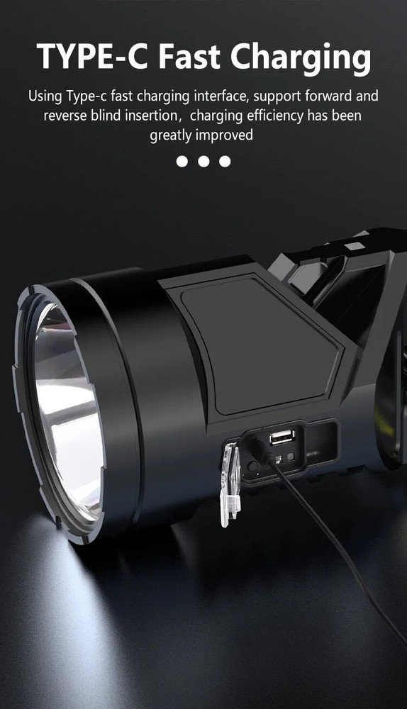 Extra Large Solar Flashlight Rechargeable Searchlight Long Range Carry Torch