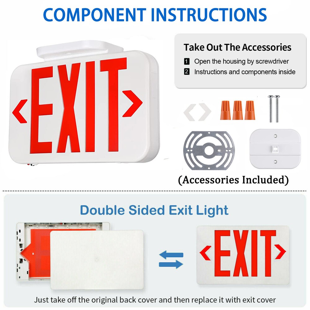 4PACK LED Emergency Exit Light Sign w/Battery Backup Single & Double Side UL