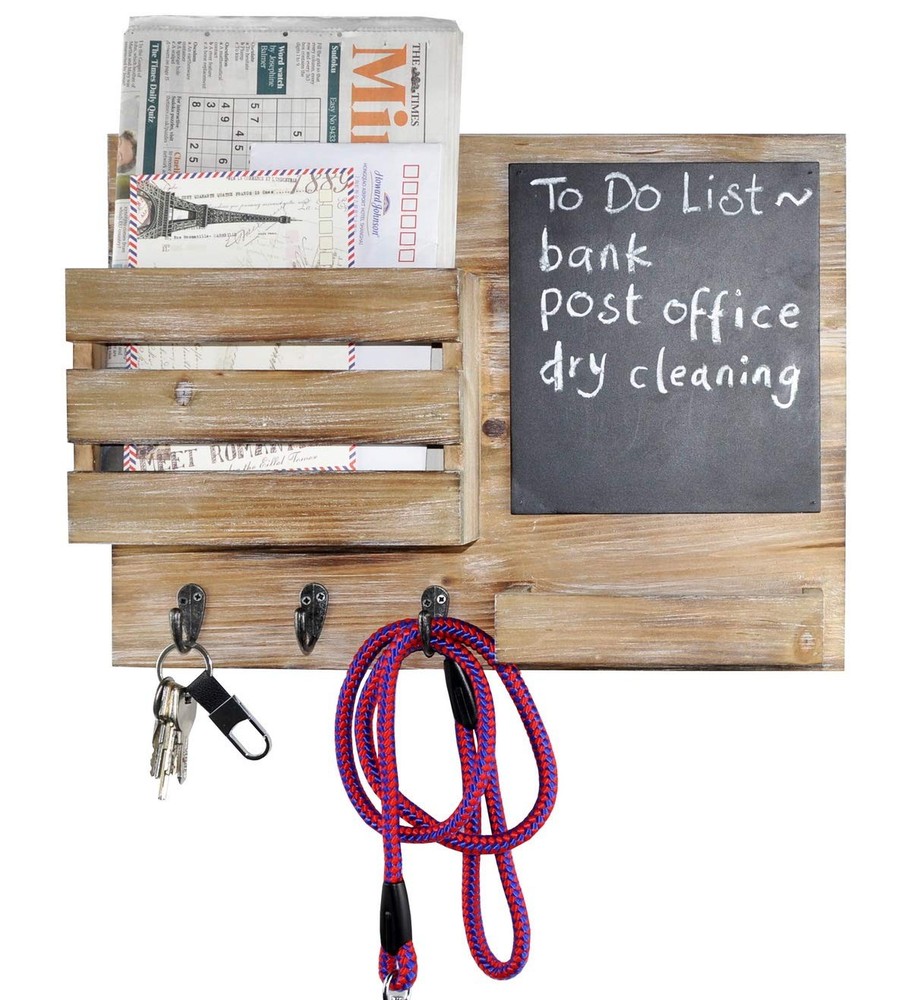 Key Hooks Holder, Entryway Mail Sorter Envelope Organizer Chalkboard, Leash P...
