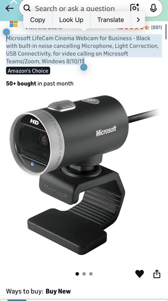 Microsoft LifeCam Cinema HD Webcam, Black New