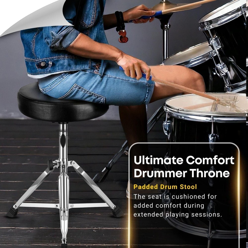 Drummer Throne - Padded Drum Stool for Adults & with Adjustable Height - Roun...