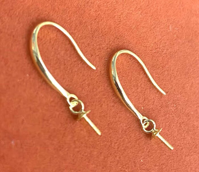 18K Yellow Gold Hook Earring Setting & Pin Finding DIY Dangle Earring (1 Pair)
