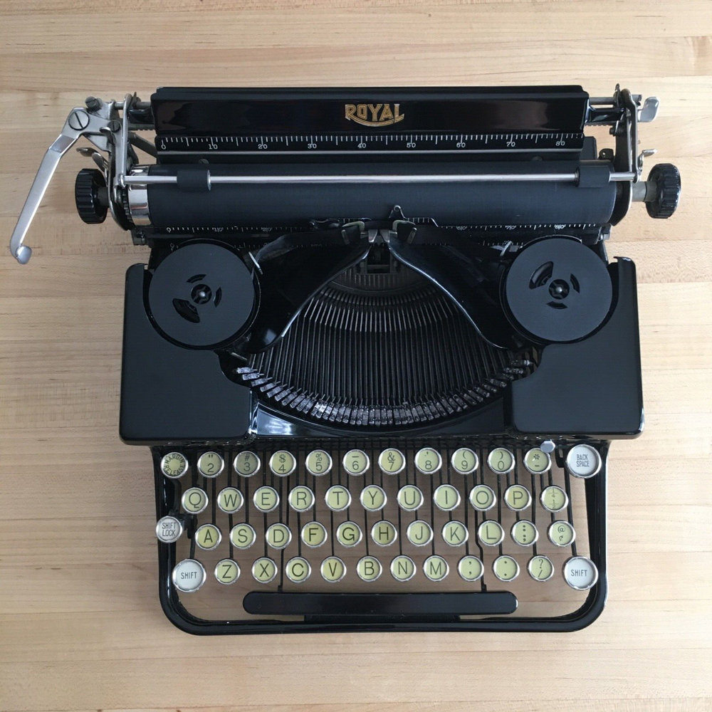 1933 Black Royal Model OT Portable Typewriter & Case, Pristine Working Condition