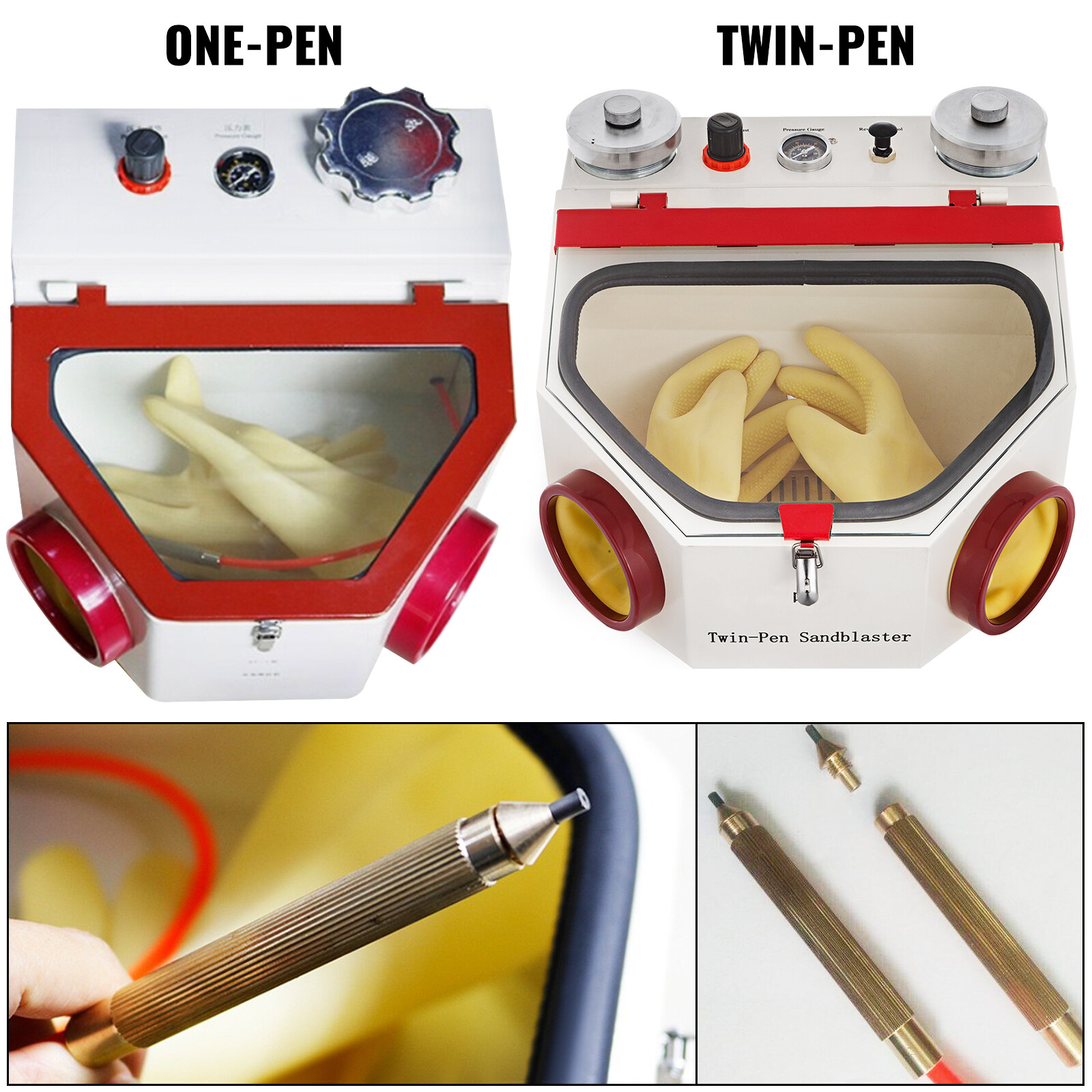 Dental Twin-pen Double Pen Sand Blaster Sandblaster Unit w/LED Bulb 2 Tanks
