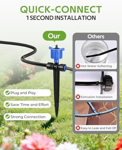 Pressure Compensated Drip Irrigation System with Timer, No-Leak Quick 100FT
