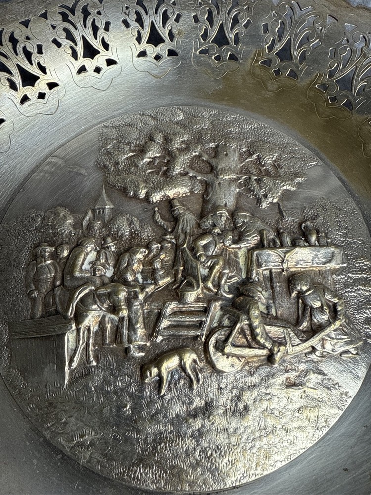 Hans Jensen Denmark Silverplate Repousse Embossed PLATE Whale Hallmark 11”