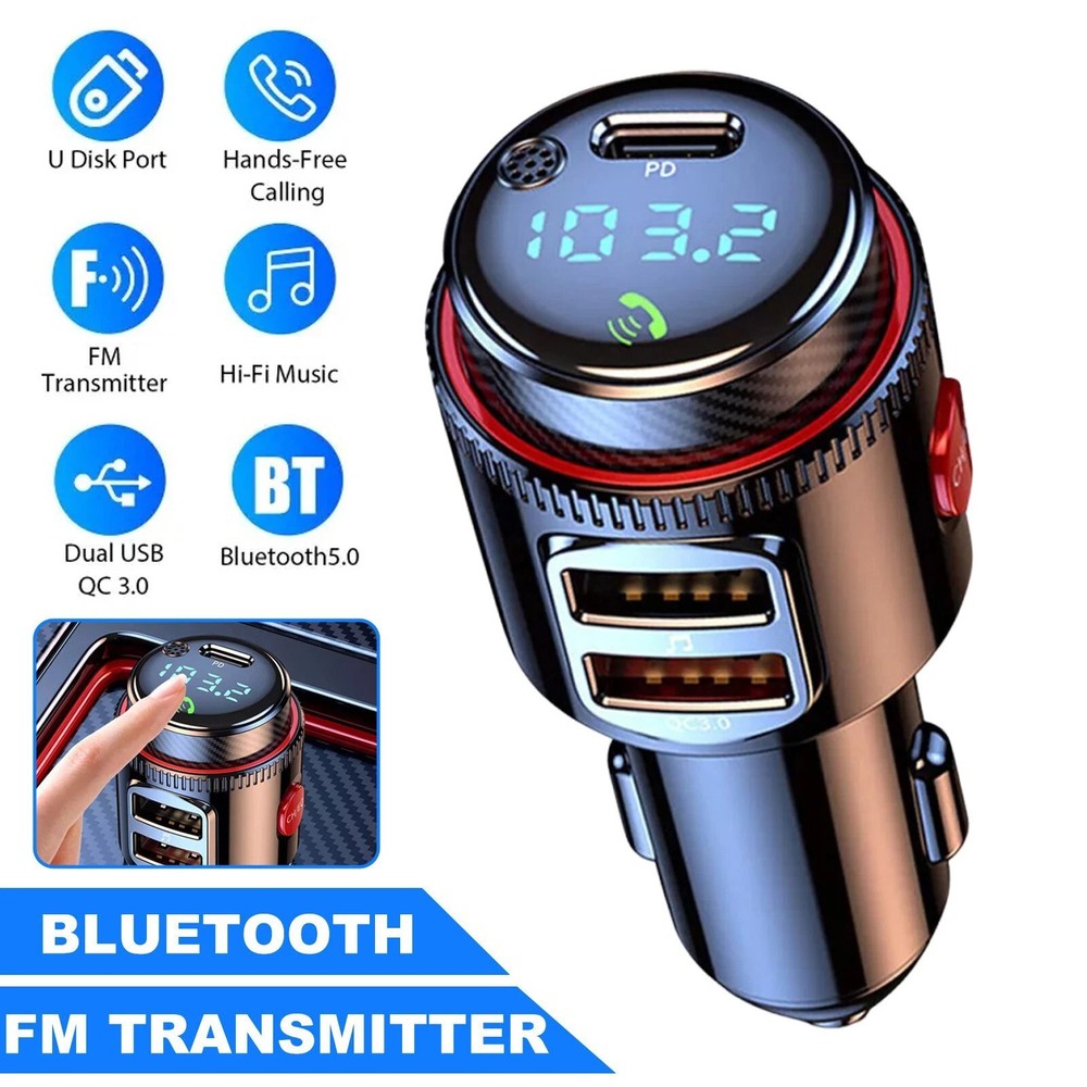 Bluetooth Car Radio Adapter Wireless FM Transmitter QC3.0 / PD Fast Charger MP3