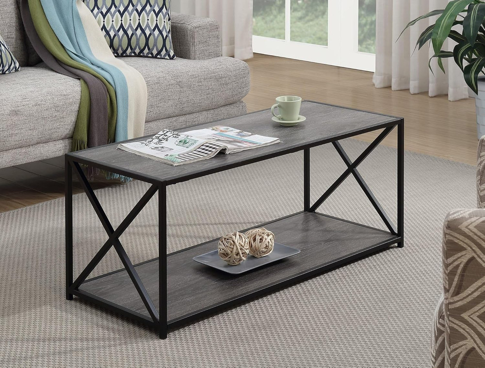 Tucson Coffee Table with Shelf, Weathered Gray