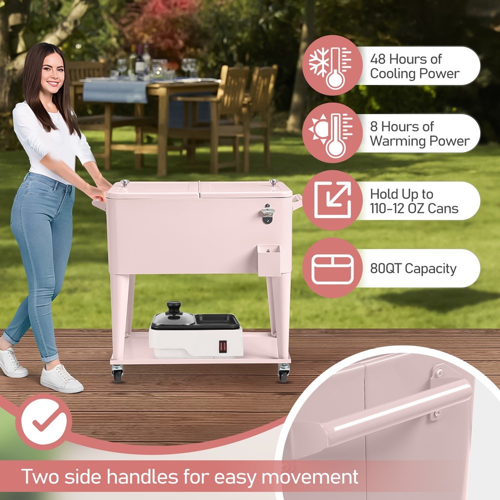 80QT Pink Patio Rolling Cooler