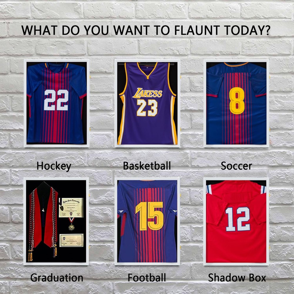 Jersey Frame Display Case, Large Lockable Whtie with Gold Locks, White