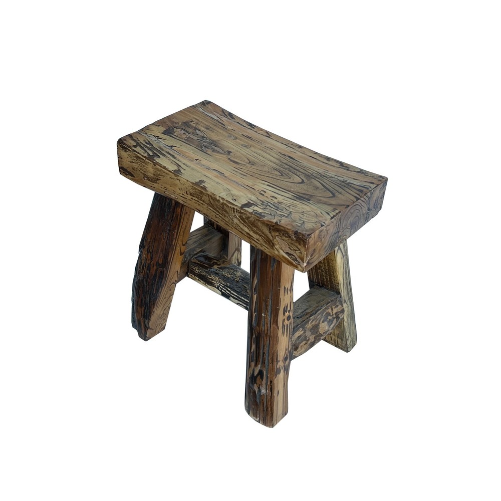 Rustic Raw Rough Wood Grain Rectangle Slim Stool Bench Side Table JK328 #9