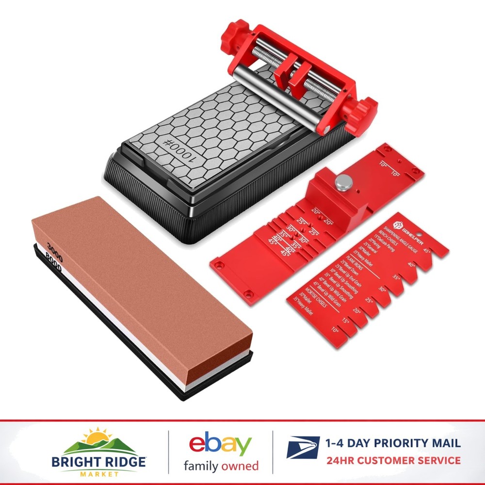 Chisel Sharpening System with Adjustable Jaws and Angle Fixture for Consistency